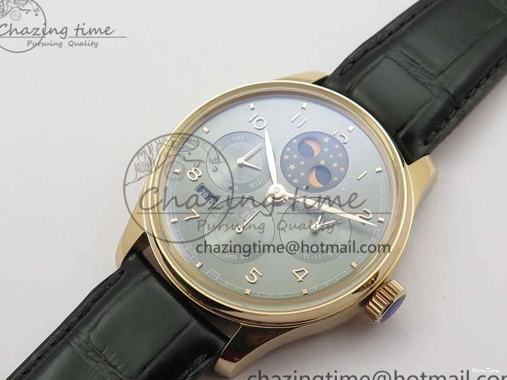 MIROTIME 0129 Elegant Portugieser Perpetual Calendar IW503302 RG V9F 1:1 Best Edition Gray Dial on Black Leather Strap A 7096